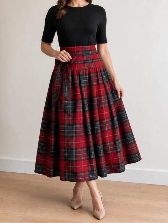 Talbots Dresses & Skirts - Talbots Skirt, Size 18W, Red & Green Stewart Plaid, Pleats, Tie Belt